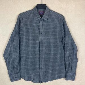 UNTUCKit Button Up Long Sleeve Linen Shirt Mens L‎ Gray Plaid Regular Fit